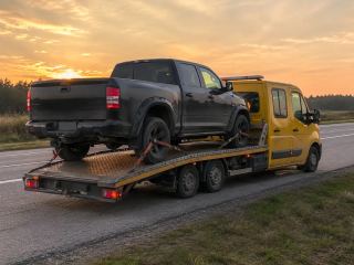 Transport pojazdu o zachodzie słońca – Leszno